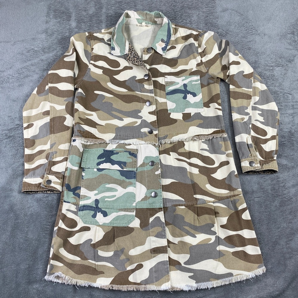 Mystree Jacket Dress Women S Camo Utility ButtonFront Trench Fringe Patched Boho